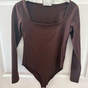 Brown square neck Long Sleeve Bodysuit
